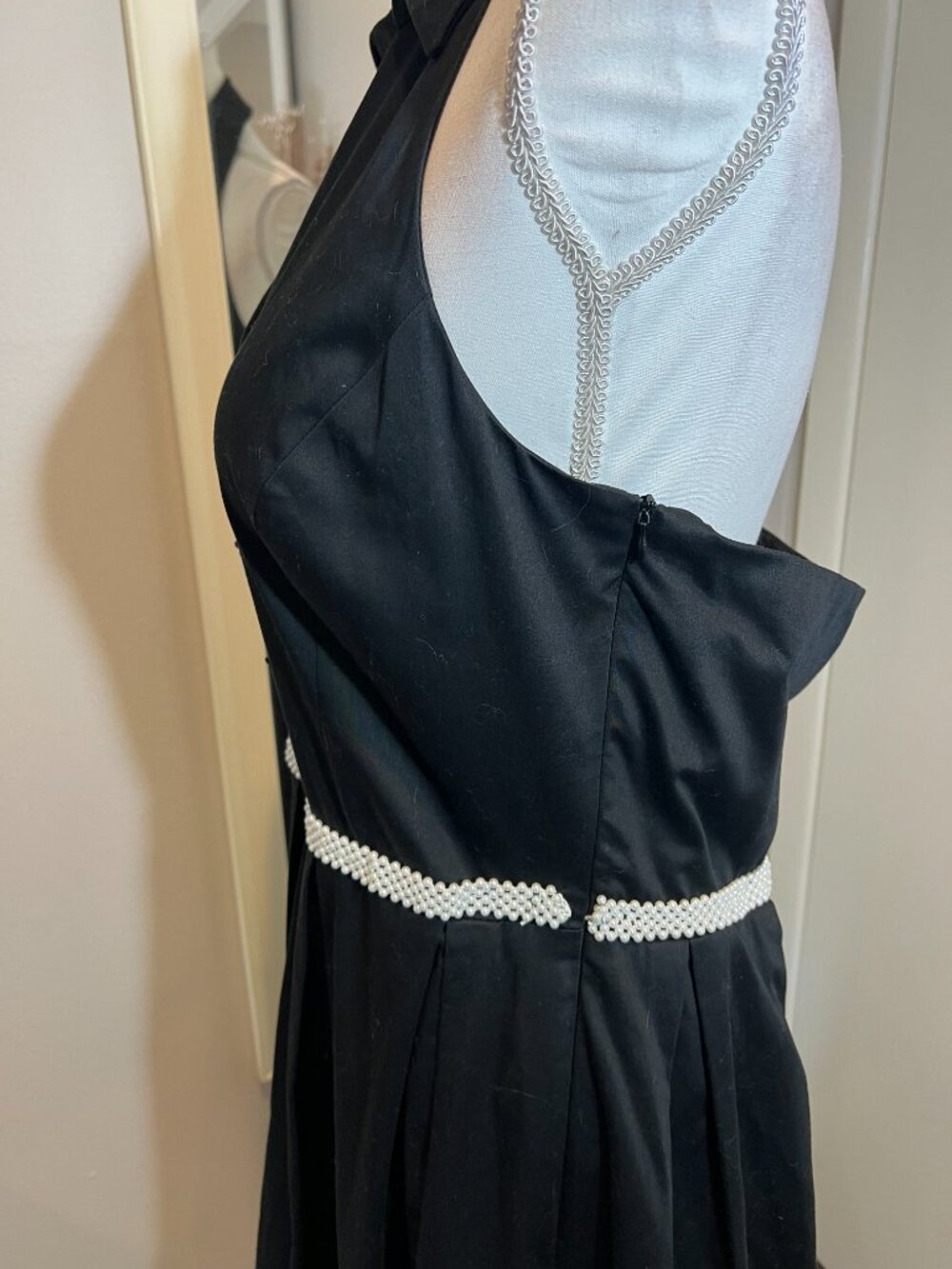Vintage Black Halter Fit and Flare Dress with Pearl waistband, Size Large? - Picture 16 of 16